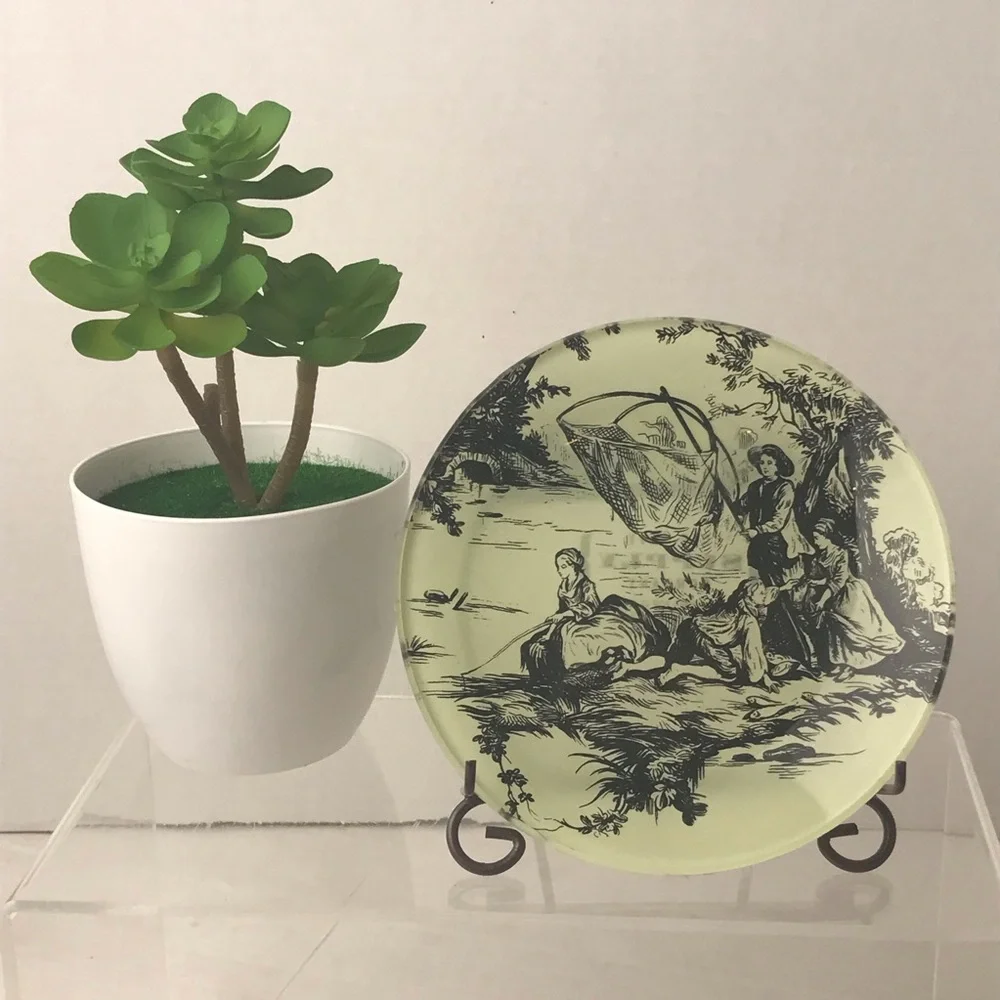 NWT - VINTAGE OLD NAVY SUPPLY CO. Glass Victorian Family Fishing Trinket Dish